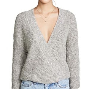 ASTR The Label Stephanie Sweater - V-Neck Heather Grey, Size Small